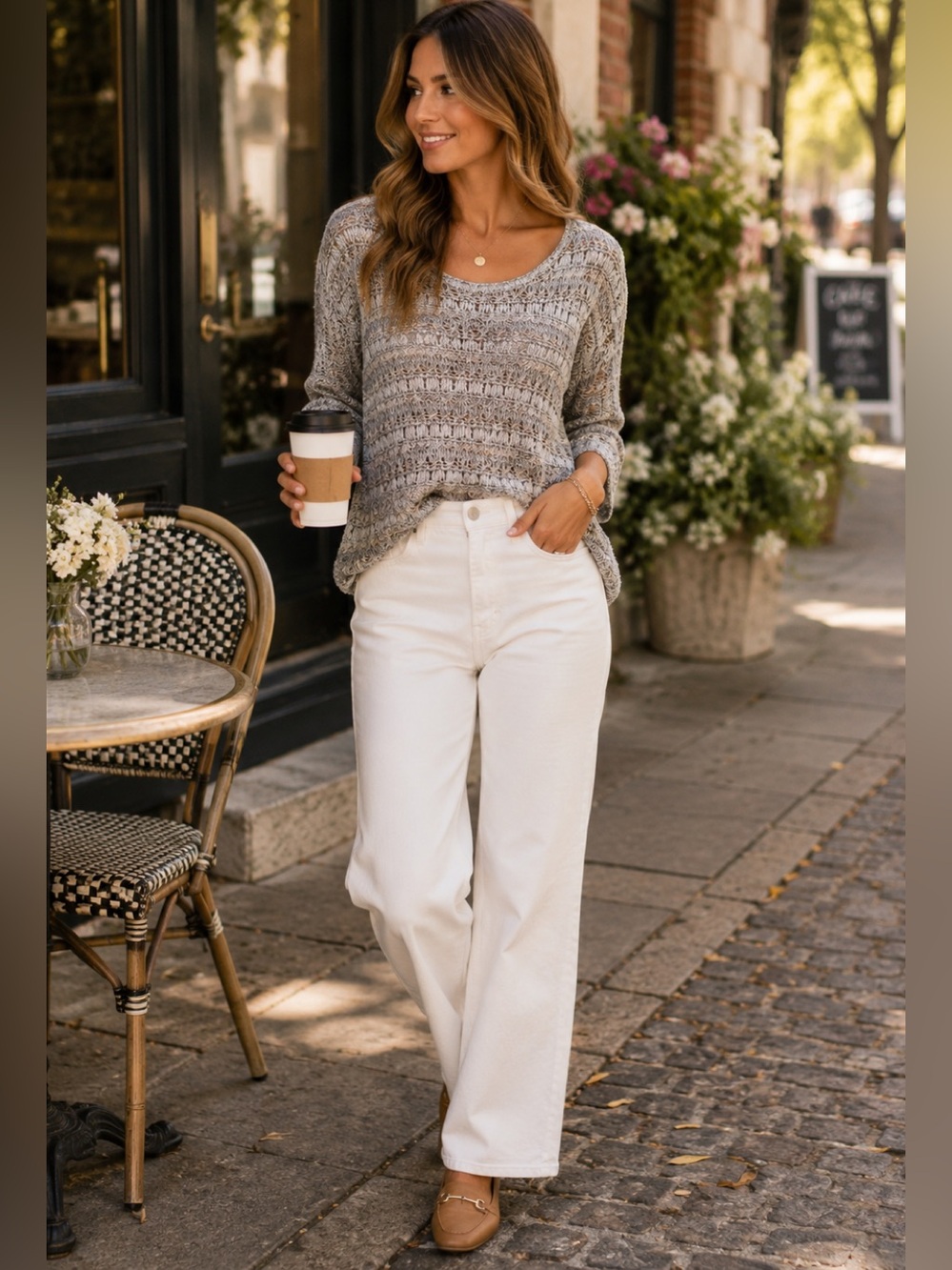 Lucky Brand Metallic Knit Sweater | Gray Silver Shimmer | Medium